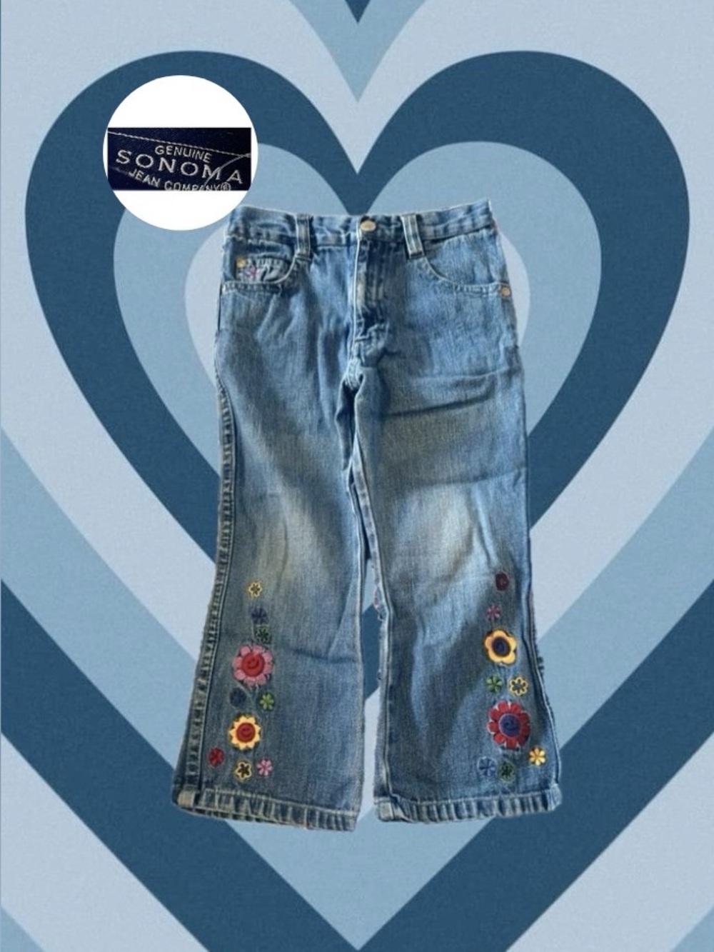 Y2K Sonoma Blue Embroidered Floral Flare Jeans